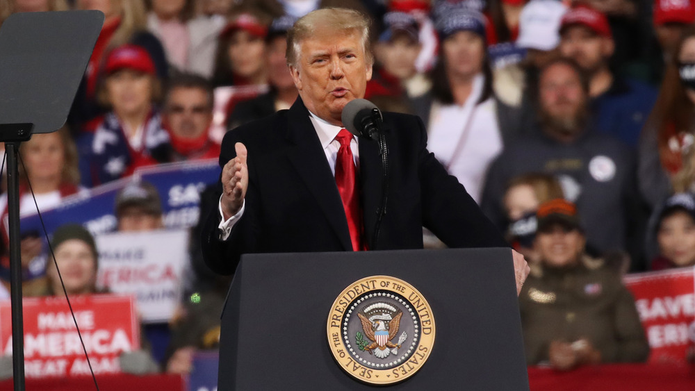 Donald Trump speaking at a campaign rally