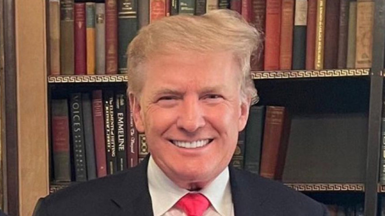 Donald Trump in front of a bookshelf, 2021