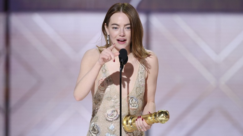 Emma Stone speaking at the Golden Globes