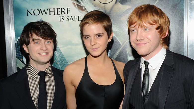Emma Watson, who played Hermione in Harry Potter, Hermione Granger, with co-stars Daniel Radcliffe and Rupert Grint