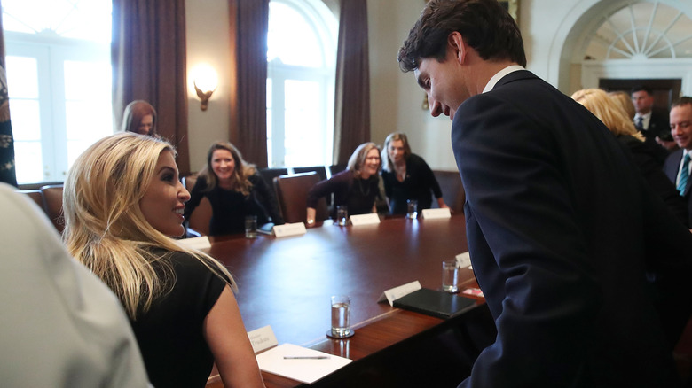 Ivanka Trump greeting Justin Trudeau