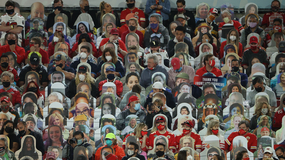 The Super Bowl stadium was packed with live and cutout audiences