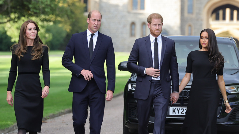 Princes William and Harry with wives