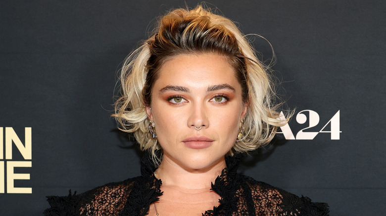 Florence Pugh posing at A24's "We Live in Time" premiere in September 2024