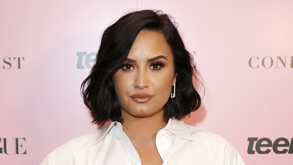 Singer Demi Lovato looking serious 
