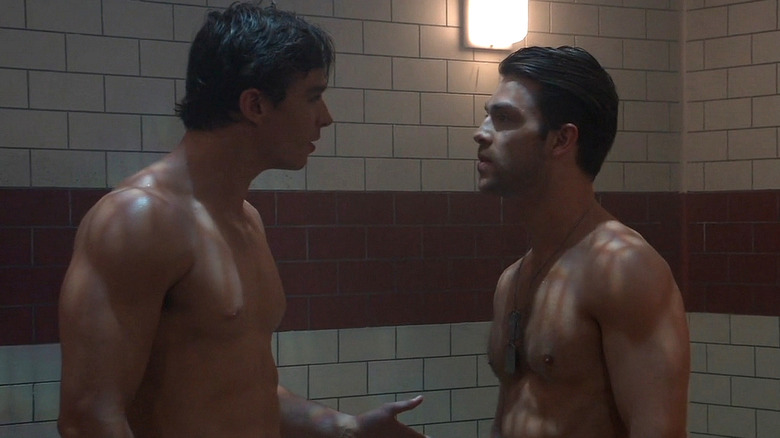 Spencer confronting Dex in the steam room