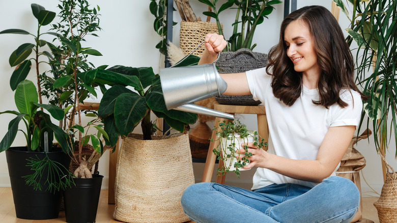 woman watering plants