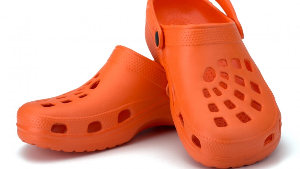 Bright orange crocs