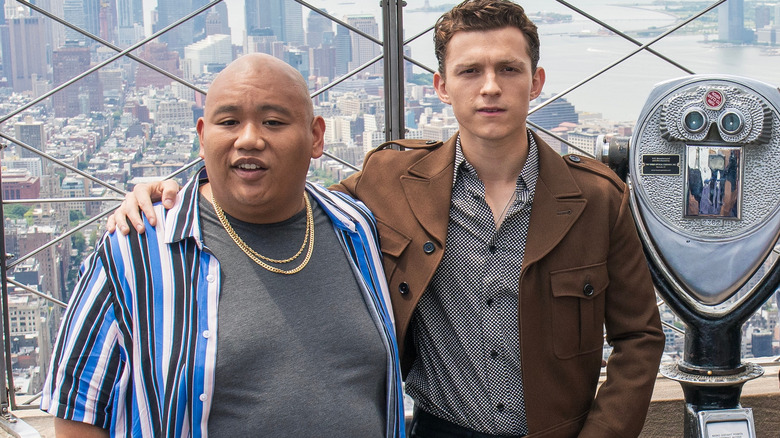 Tom Holland with Jacob Batalon at the Empire State Building