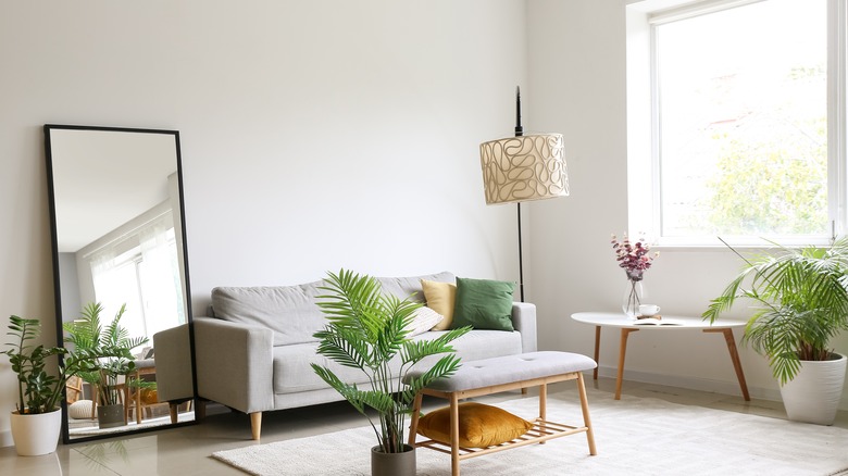 leaning mirror in living room