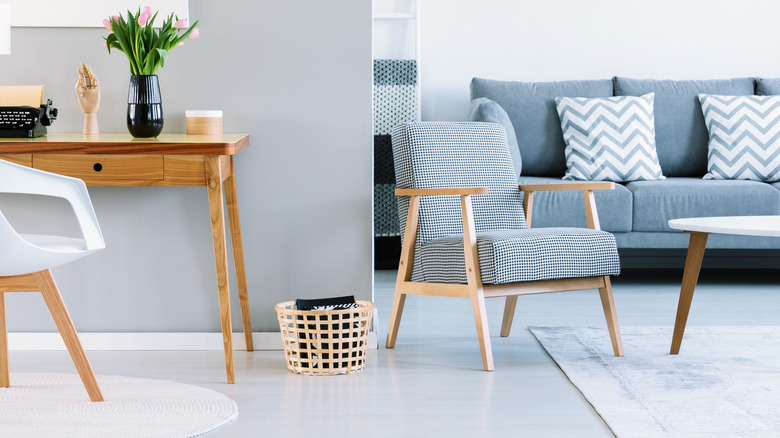 living room space with flat weave rugs