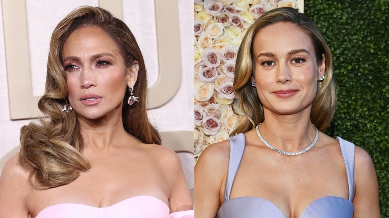 Jennifer Lopez Brie Larson posing red carpet