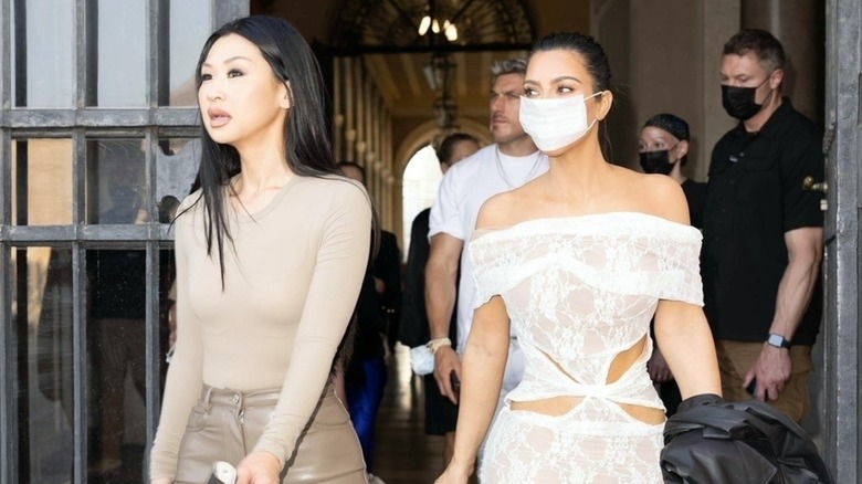 Kim Kardashian walking in white dress