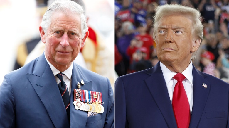 King Charles blue suit/Donald Trump slightly frowning