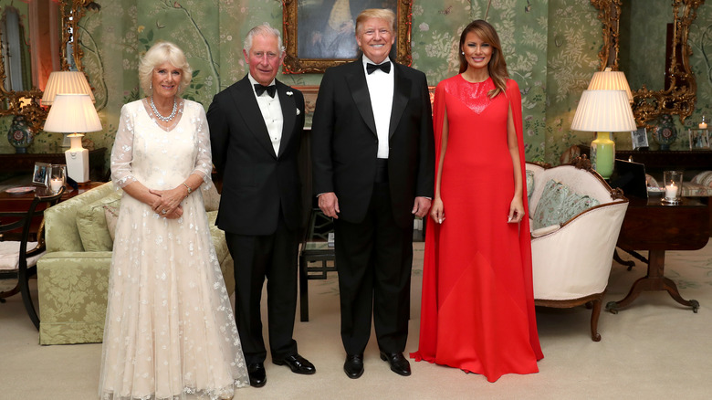 Camilla, Charles, Donald and Melania Trump in drawing room