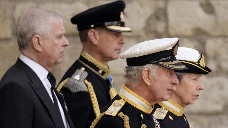 Prince Andrew, Prince Edward, King Charles, Princess Anne at Queen Elizabeth's funeral