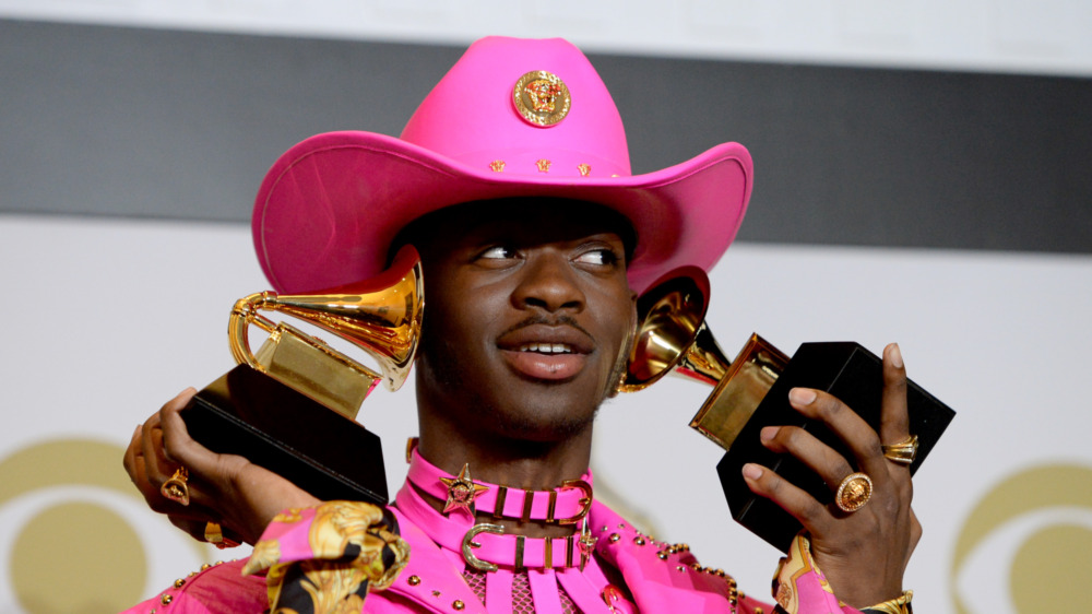 Lil Nas X poses with his Grammy awards