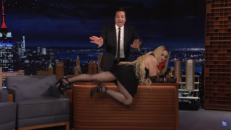 Madonna on Jimmy Fallon's desk