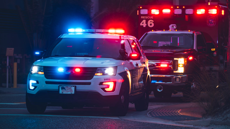 Police cars at night