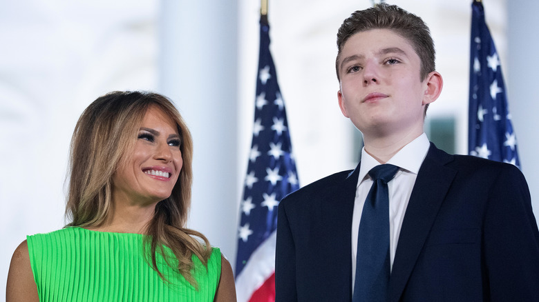 Melania Trump smiling at Barron Trump