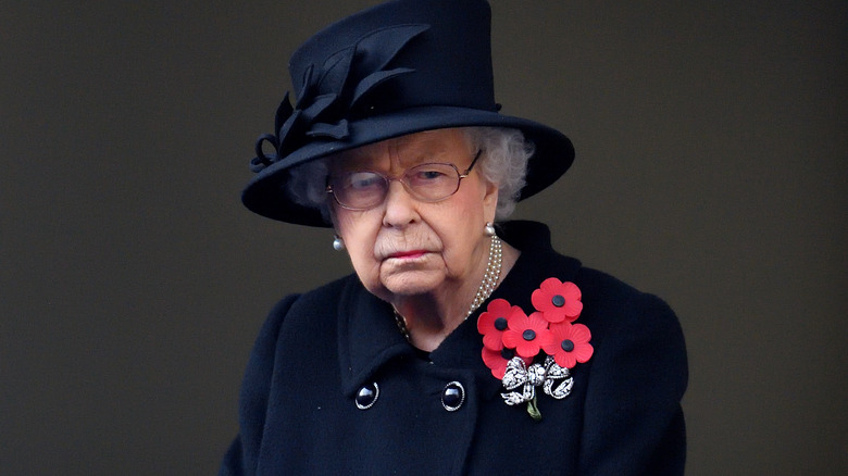 Queen Elizabeth wearing poppies