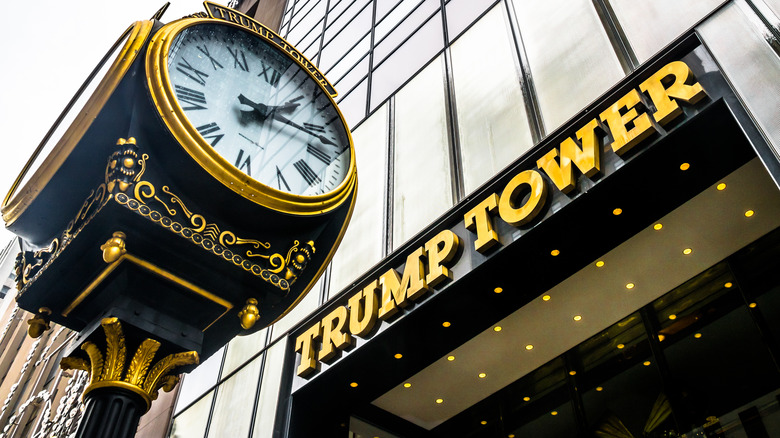 Trump tower sign and clock.