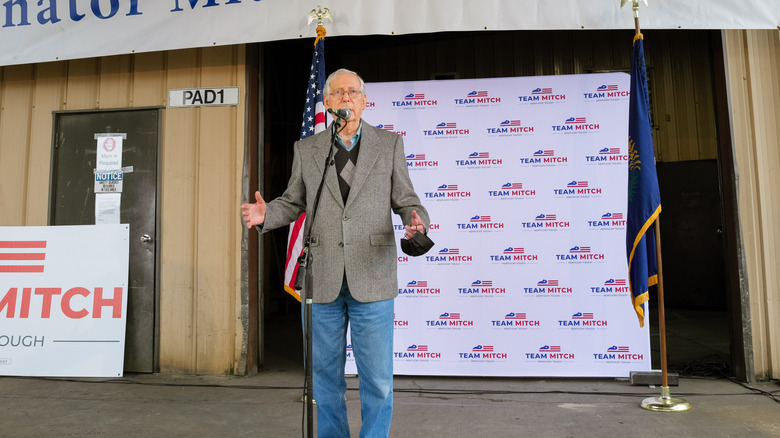 Mitch McConnell addressing supporters in October 2020