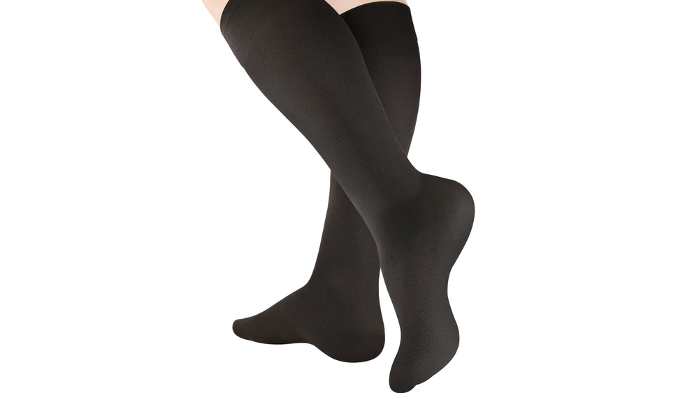 Black knee-high compression stockings