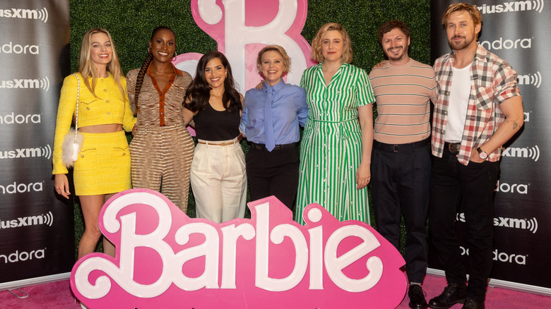 Cast of "Barbie" smiling at event