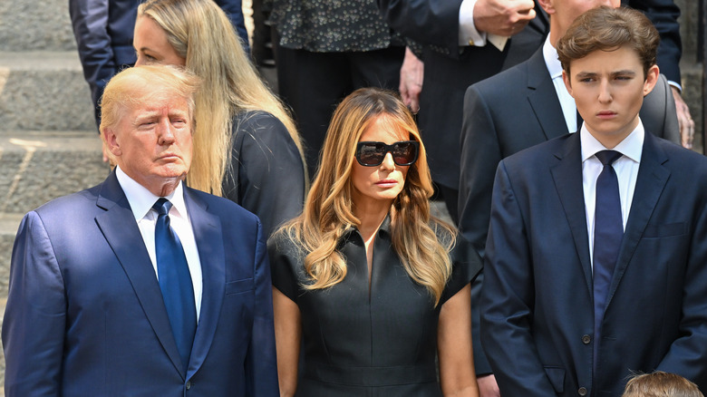 Donald Trump, Melania Trump, and Barron Trump at Ivana Trump's funeral