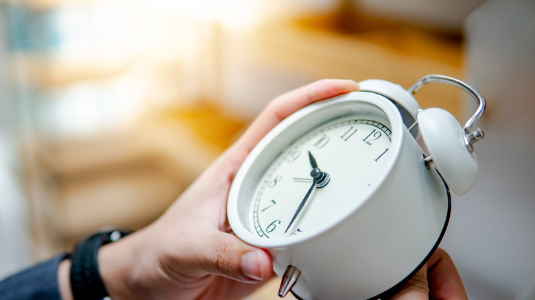 Hand holding a clock