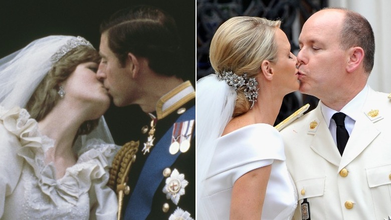 Charles & Diana kissing & Albert & Charlene kissing