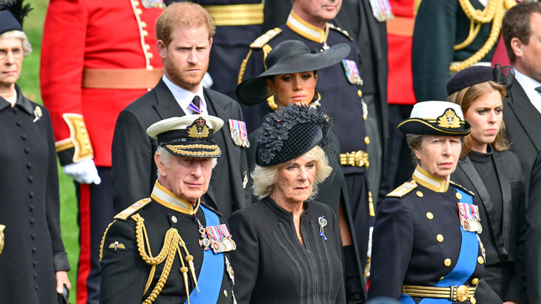 Prince Harry, Meghan Markle, King Charles, Queen Camilla at Queen Elizabeth's funeral