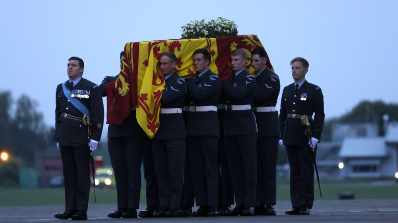 Queen Elizabeth's casket being carried 