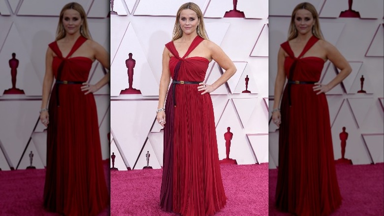 Reese Witherspoon in red Christian Dior gown at 2021 Oscars