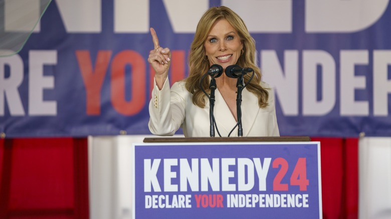 Cheryl Hines speaking at a political event