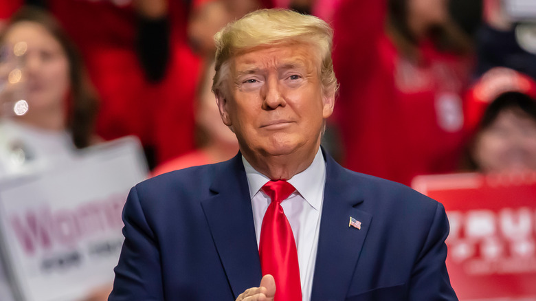 Donald Trump raising an eyebrow at rally