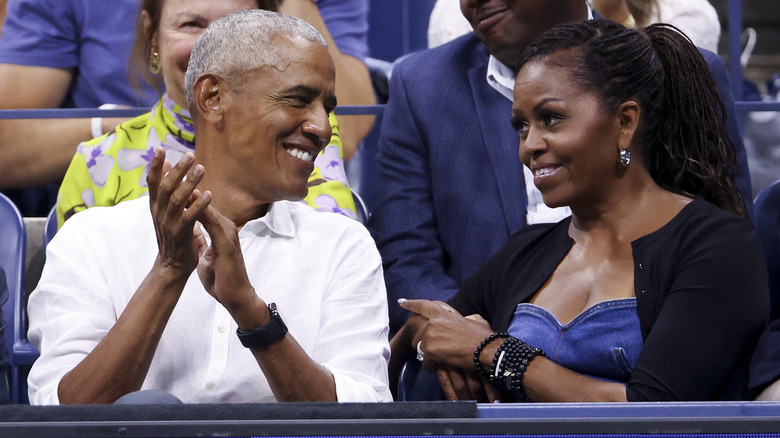 Barack and Michelle Obama sharing a look