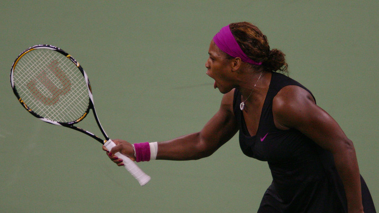 Serena Williams argues a call by the line judge