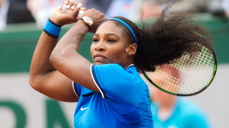 Serena Williams competing during a tennis match 