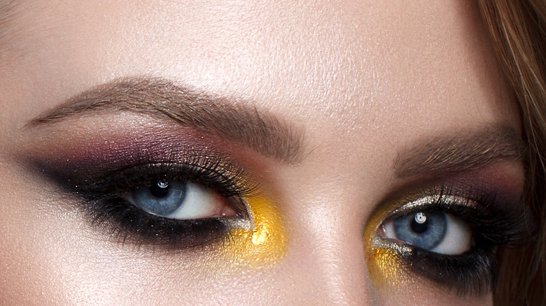 Closeup of dark, bold eye makeup