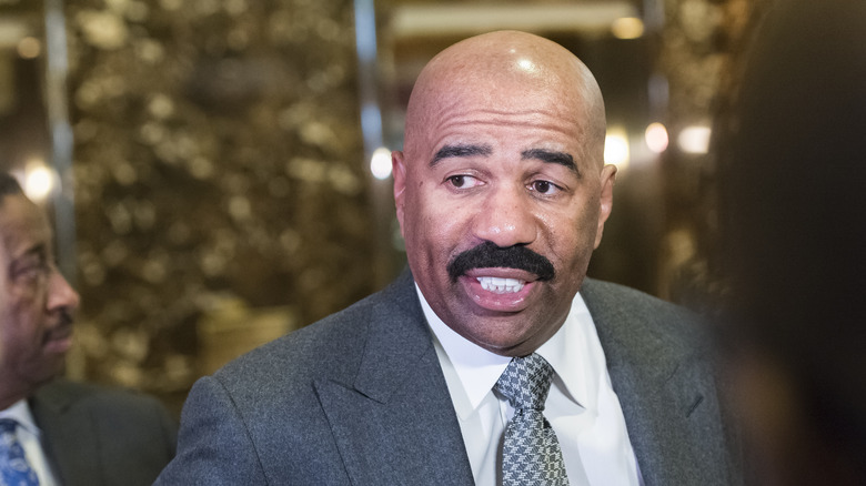 Steve Harvey speaks to reporters