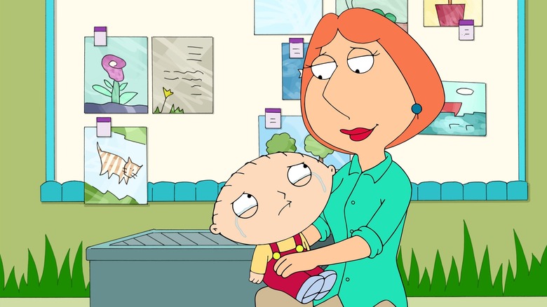 Lois Griffin, voiced by Alex Borstein (Susie from The Marvelous Mrs. Maisel) and Stewie from Family Guy