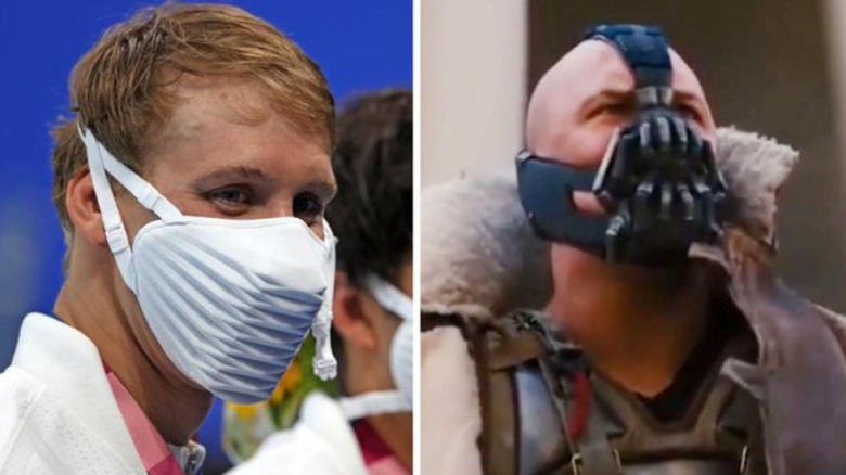 side-by-side of Bane and Team USA face masks