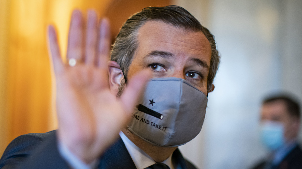 Masked Ted Cruz waves