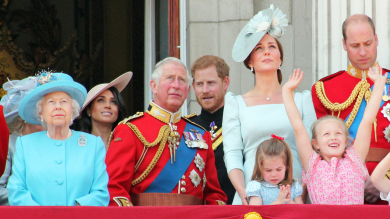 The royal family on the balcony of Buckingham Palace.