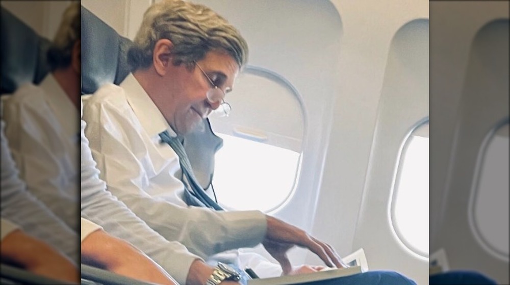 John Kerry on airplane