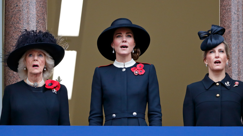 Camilla, Duchess of Cornwall, Catherine, Duchess of Cambridge and Sophie, Countess of Wessex attend the annual Remembrance Sunday 