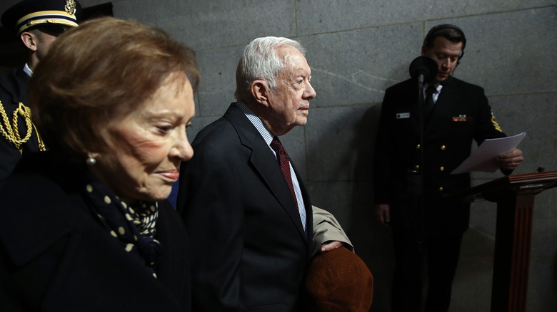 Rosalynn Carter and Jimmy Carter arriving at Donald Trump's inauguration