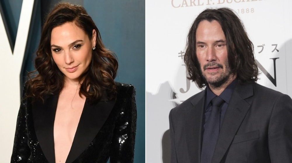 Split image of Gal Gadot and Keanu Reeves